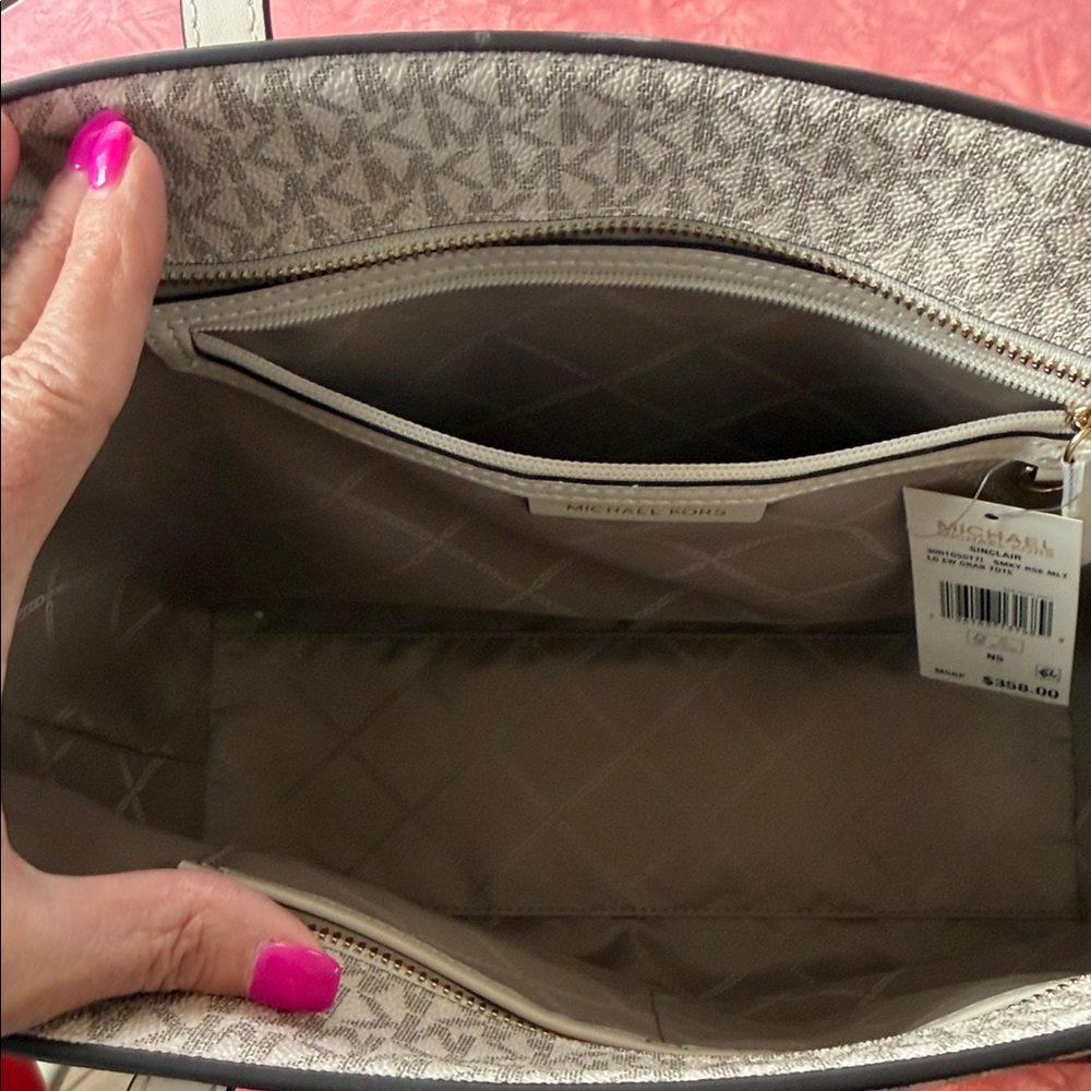 MICHAEL KORS Pink & Tan Geometric Logo Tote - Picture 3 of 8